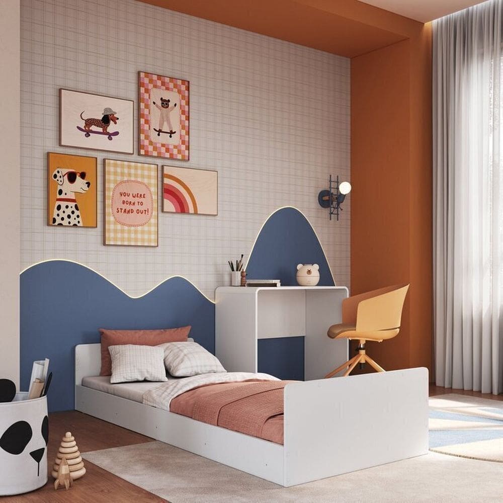 Cama Infantil Juvenil com Escrivaninha Cama Auxiliar Branco / Azul