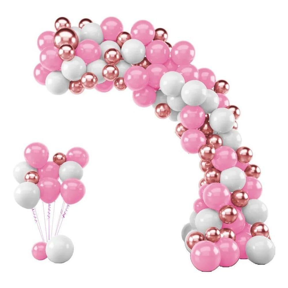 2X Kit 125 Balões Bexiga Rosa/Branco Nº 7 + Rose Gold Nº 5