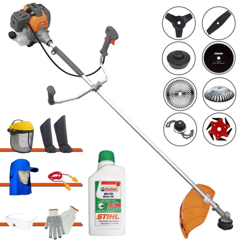 Roçadeira Tekna RL430P À Gasolina 1,7HP 43cc Ideal Para Todos os Tipos de Trabalho Com Carretel + Kit de 7 Opções de Cortes + EPI + ÓLEO STIHL 2T