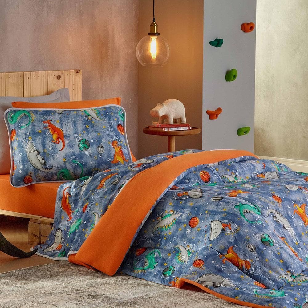 Edredom Mymo Solteiro Dupla Face Malha Dinossauro 100%