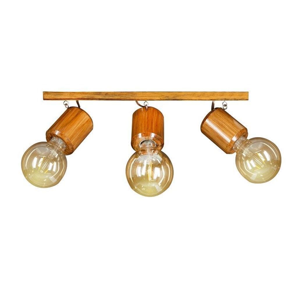 Luminária Lustre Trilho Régua Em Madeira 40Cm 3 Lâmpadas