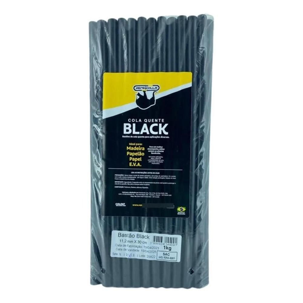 2X Refil Bastao Cola Preta Rendicolla Quente Martelinho Ouro