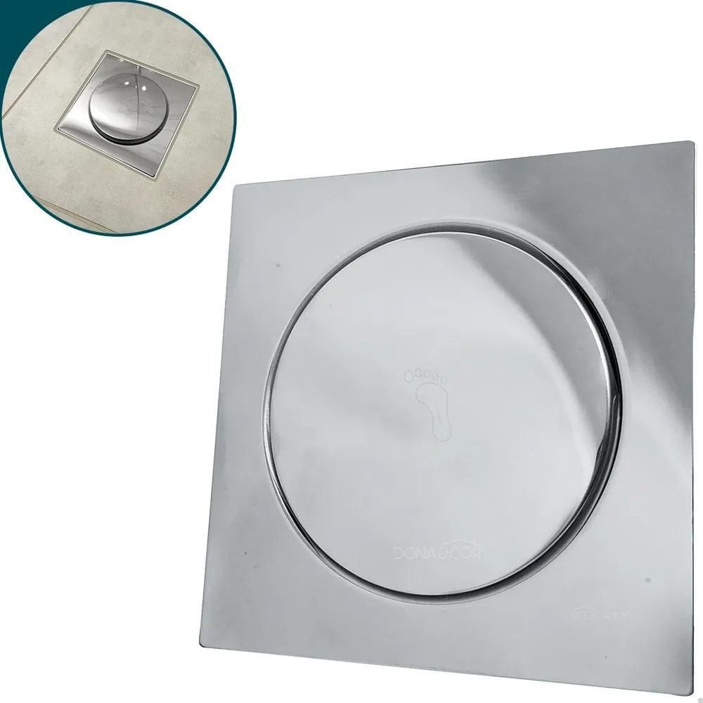 2X Tampa Ralo Click 15X15 De Banheiro Inox Quadrado Intelige