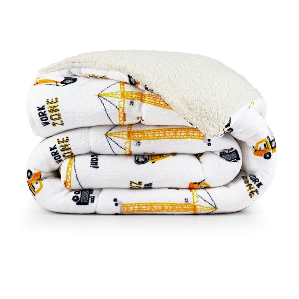 Coberdrom Cobertor Lutti Solteiro Quarto Cama Infantiil Sherpa Manta Toque Lã de Carneiro Trator Caminhão Branco