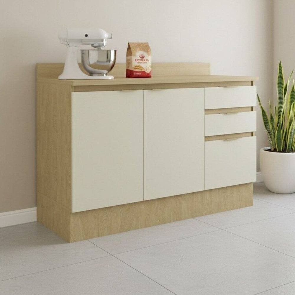 Balcões 120 com 2 Portas e 3 Gavetas Tampo e Rodapé Marrom