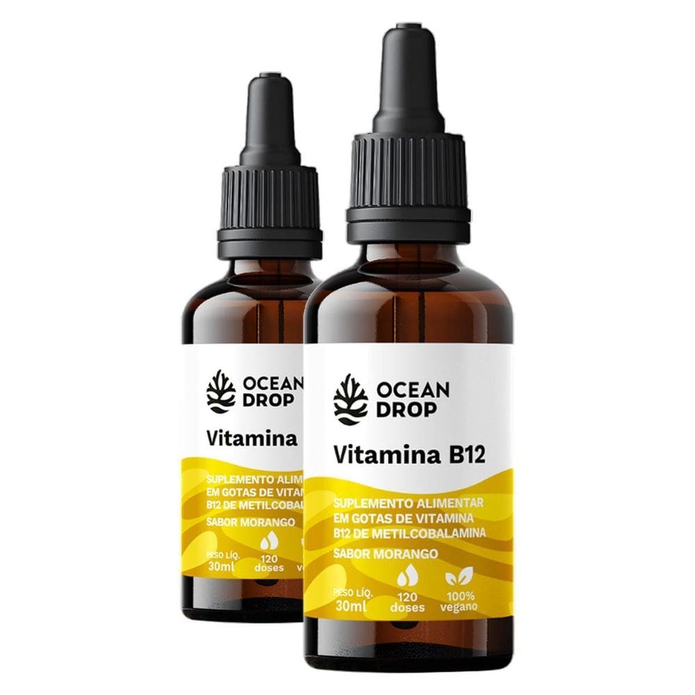 Kit 2 Vitamina B12 Em Gotas Ocean Drop 30Ml Sabor Morango