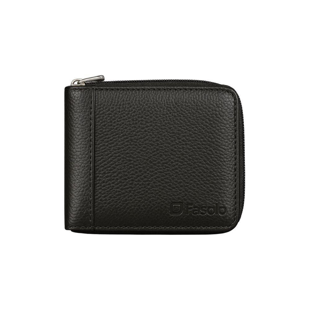 Carteira Masculina Com Zíper Fasolo Couro - Preto