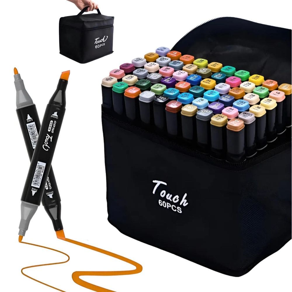 Canetinhas Touch Colorir Marcador Kit 60 Cores Ponta Dupla Para Arte