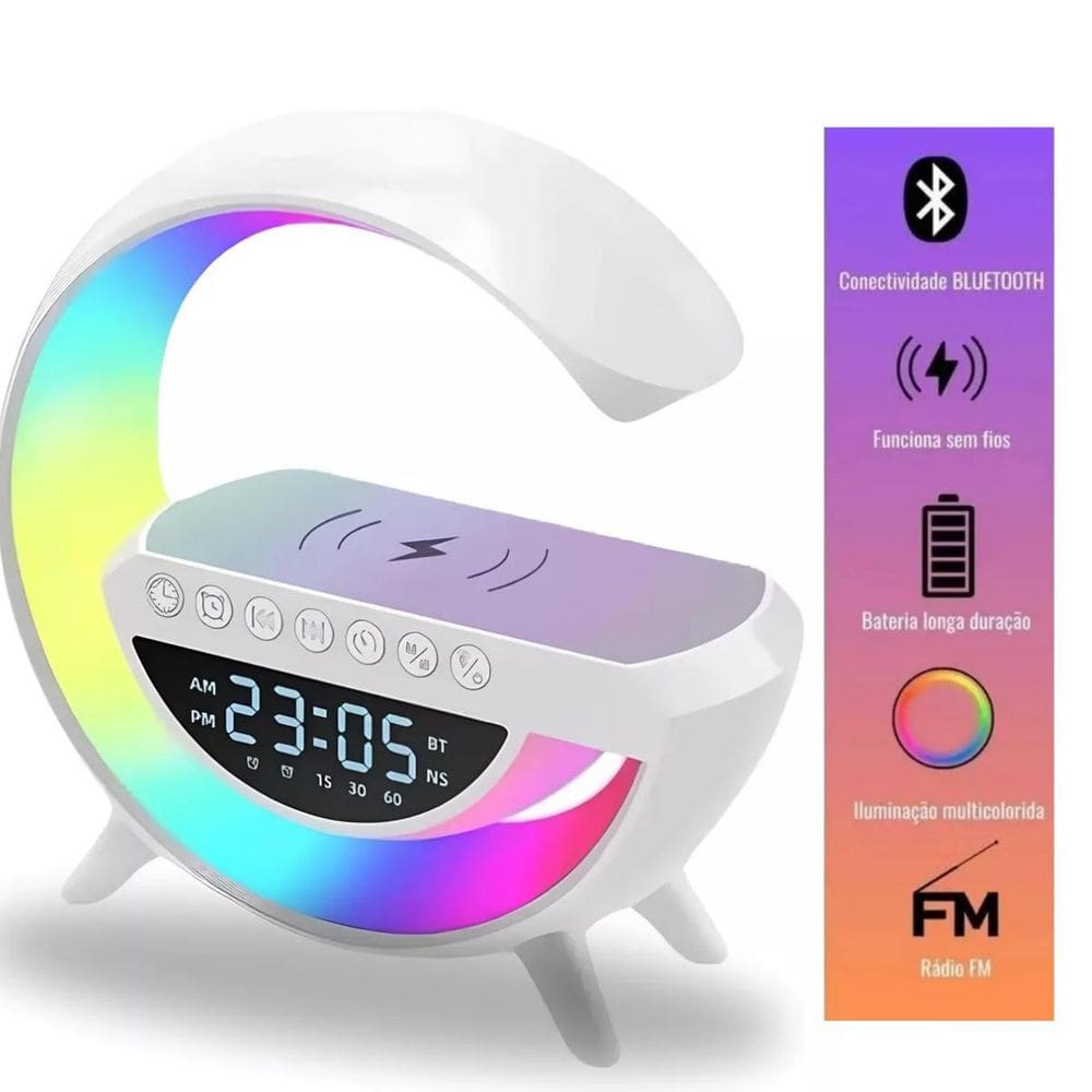 Luminária G Speaker 3 Em 1 Som Bluetooth Carregador Led