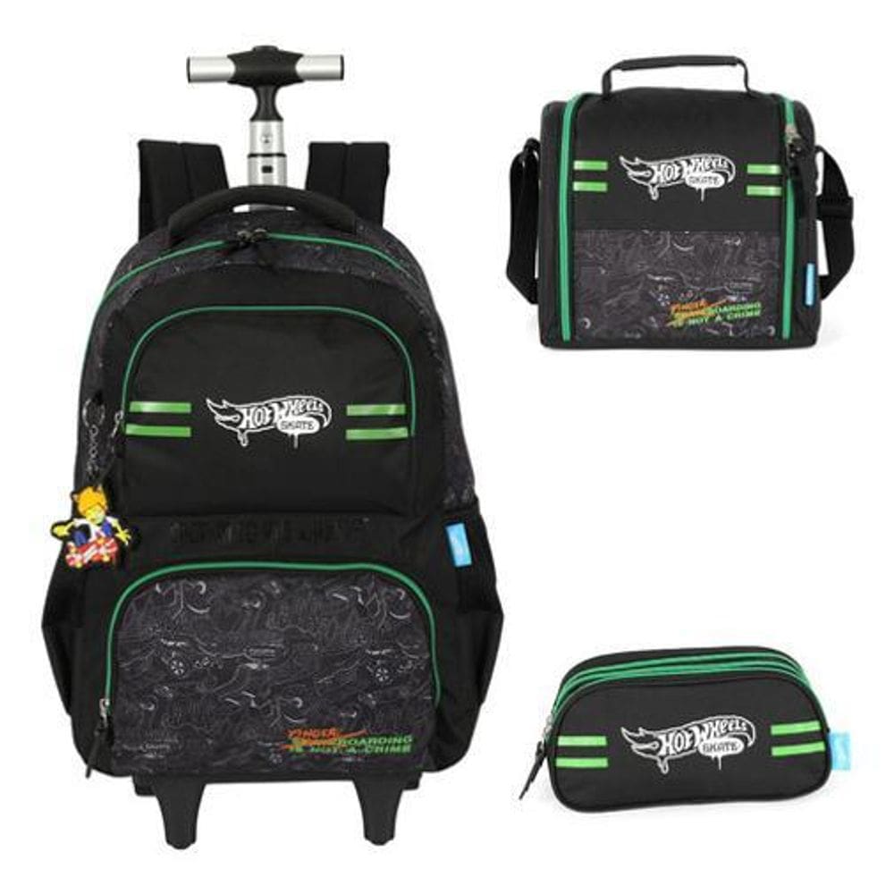 Kit Mochila Rodinhas Juvenil Coleção Hot Wheels Skate