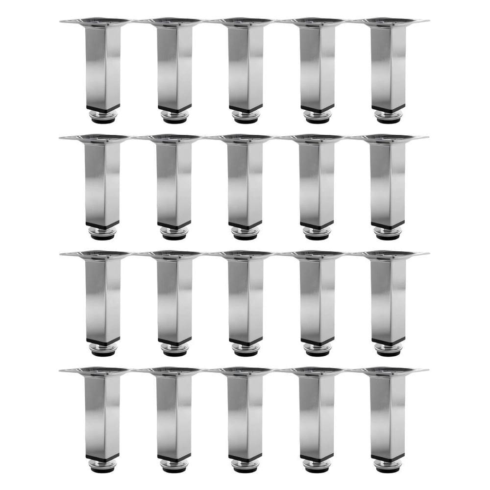 Kit 20 Pés Para Móveis Regulável Quadrado Cromado 10Cm