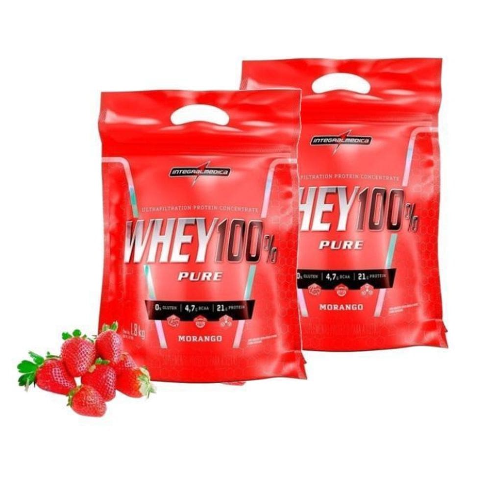 Kit 2 Whey Protein 100% Pure 1800G Integralmedica - Morango