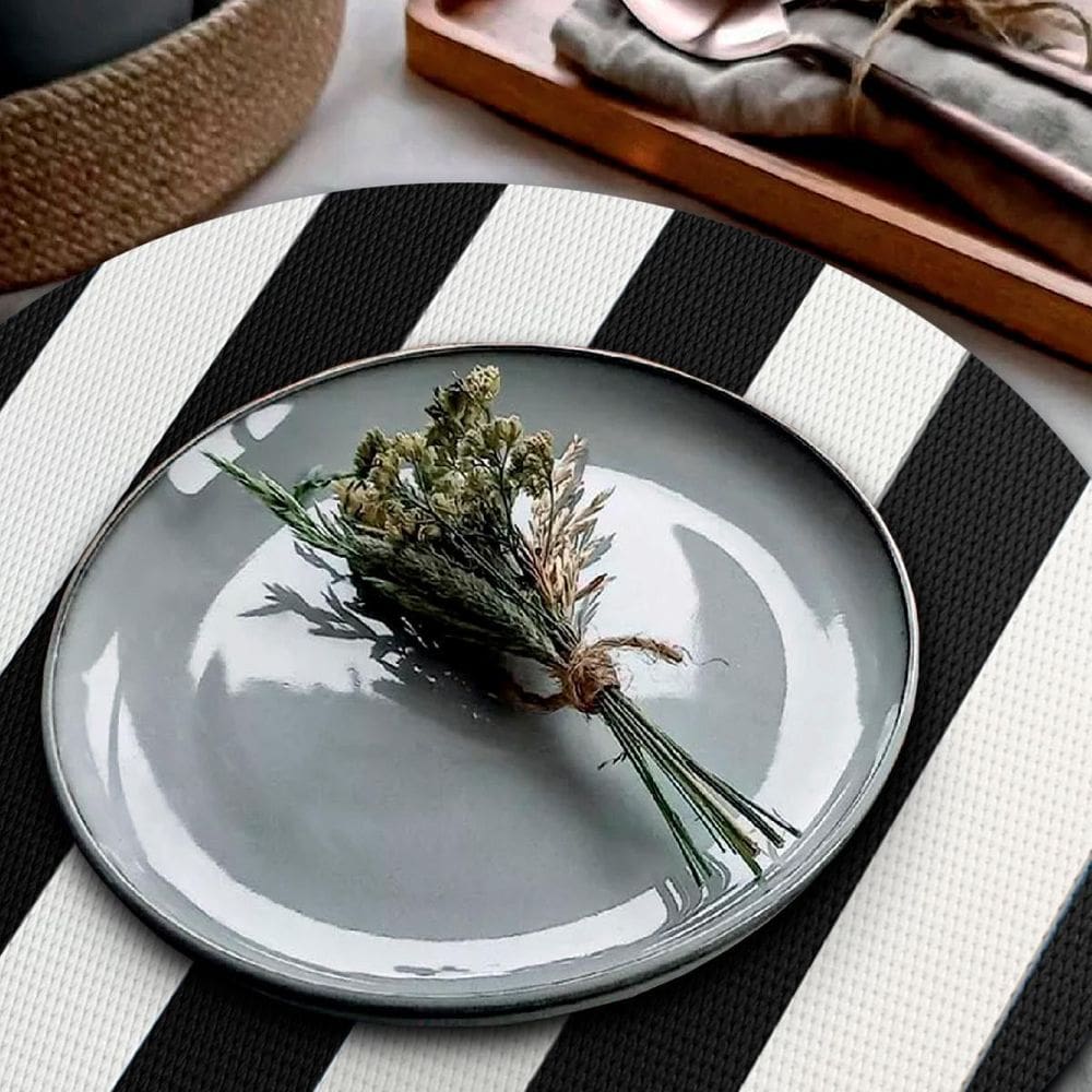 8 Jogo Americano Navy Alto Padrão Impermeável Redondo Br Pt