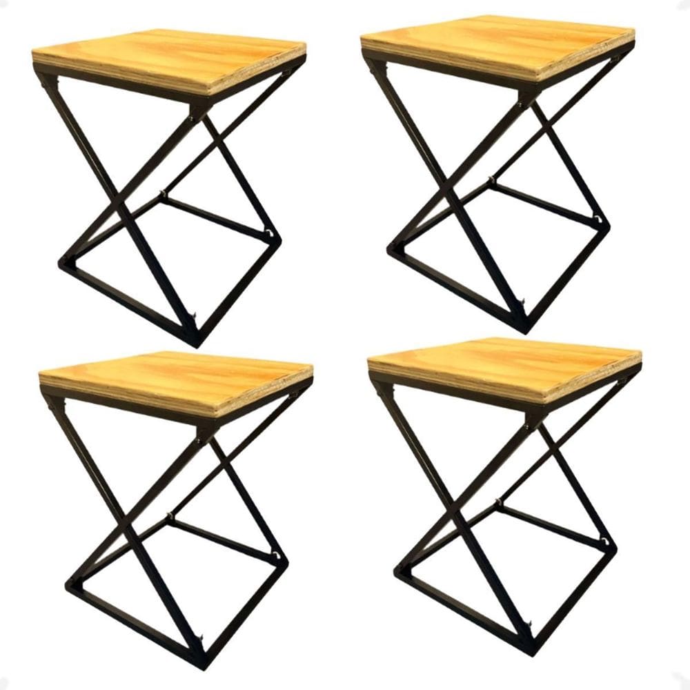 Kit 4 Banqueta Moderna Em Ferro/Madeira 45X35Cm Desmontável