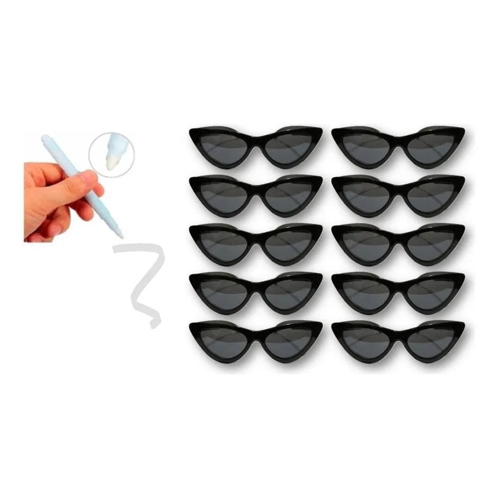 2X Kit 10 Óculos Gatinho Festas Casamentos Despedidas Pretos