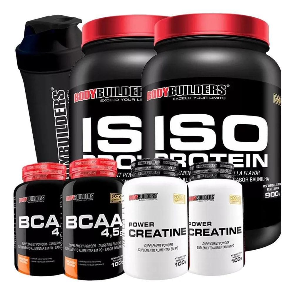 2X Combo Whey Protein Isolado + 2X Creatina + 2X Bcaa + Shak