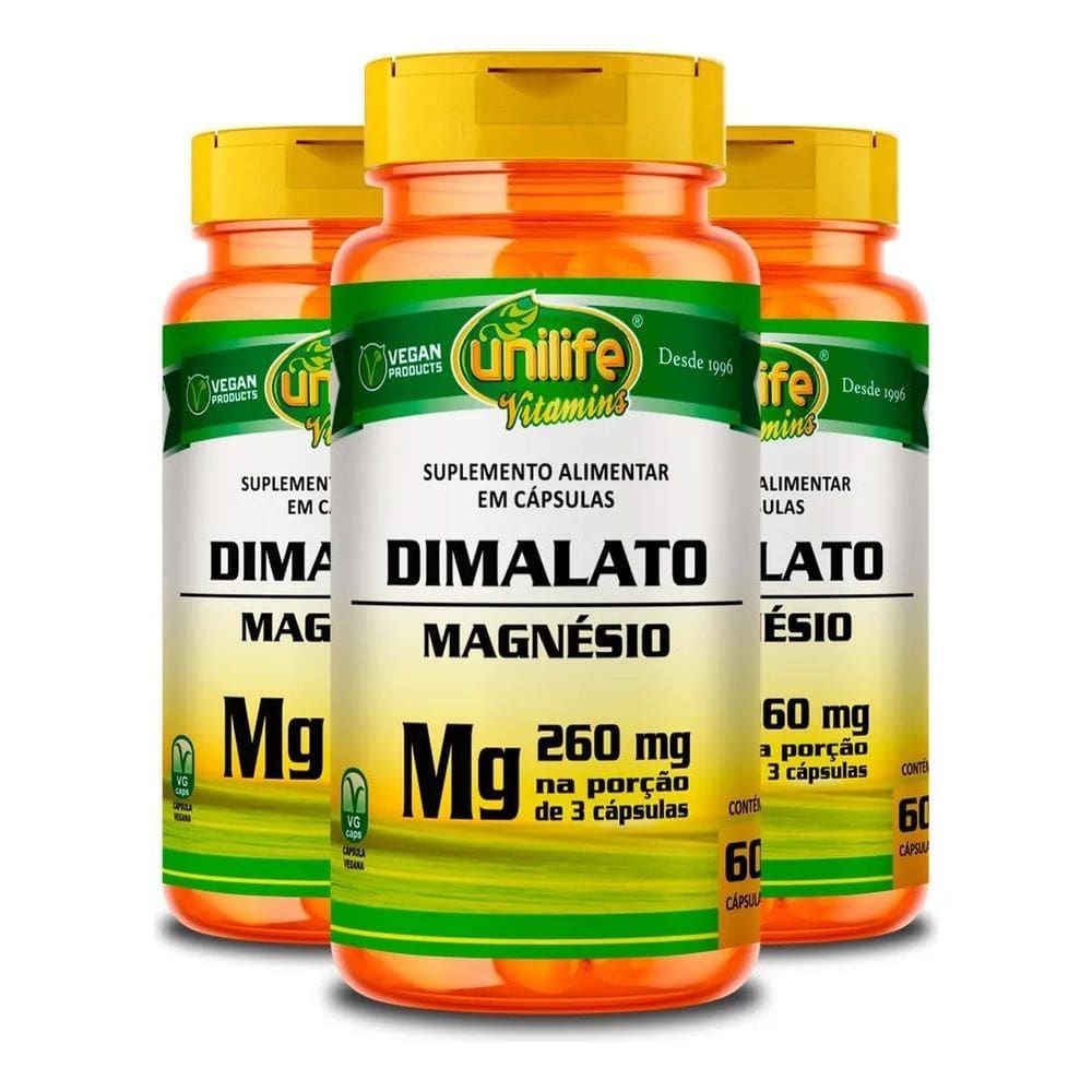 2X Kit 3 Magnésio Dimalato Unilife Vitamins 60 Cápsulas
