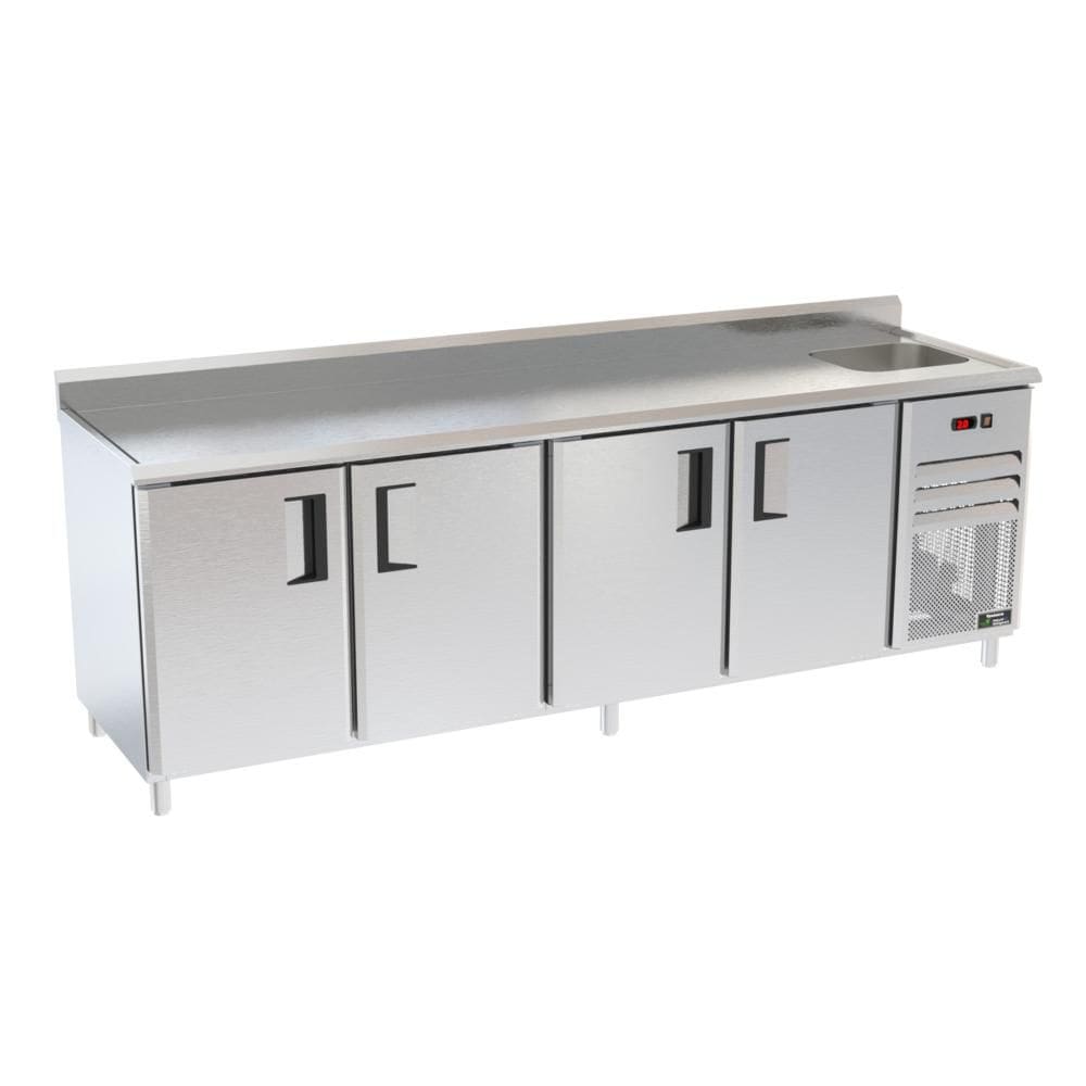Balcão Refrigerados Venâncio 250cm Linha Prime Exterior Inox Interior Aluzinco Borda Espelhada com Cuba 127V PCFRH25-39357