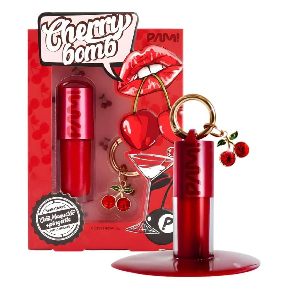 Gloss Labial Pam! By Pamella Cherry Bomb Com Chaveiro 5g