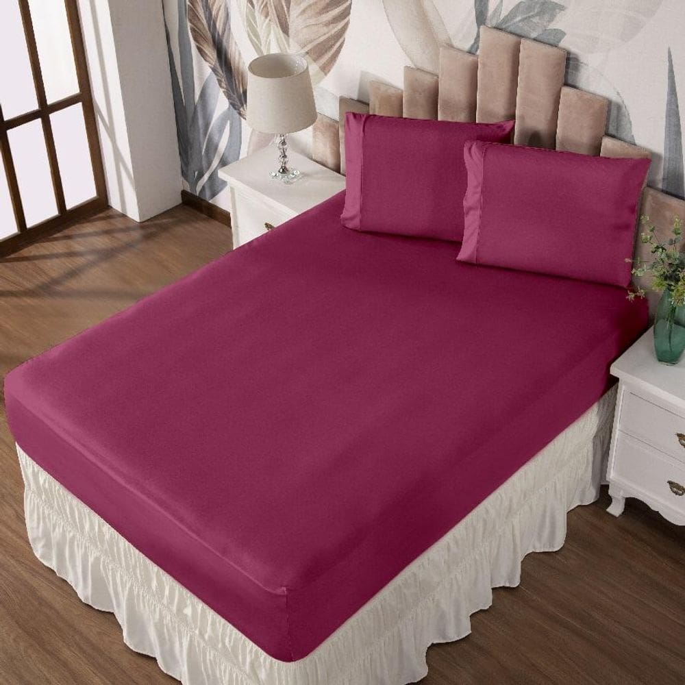 Jogo De Cama Casal Lençol E Fronha Prático Malha Lisa 3 Pç