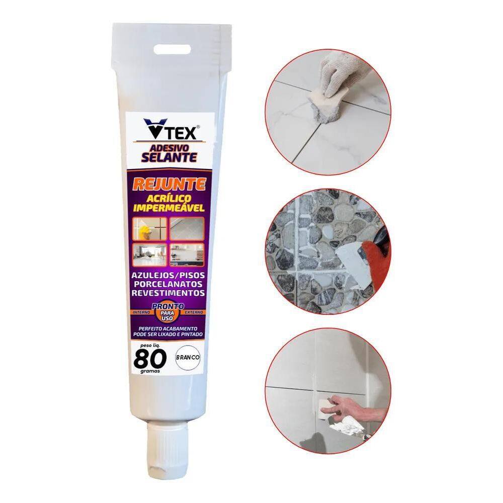 2X Rejunte Acrílico Impermeável Pronto Uso Bisnaga 70G Branc