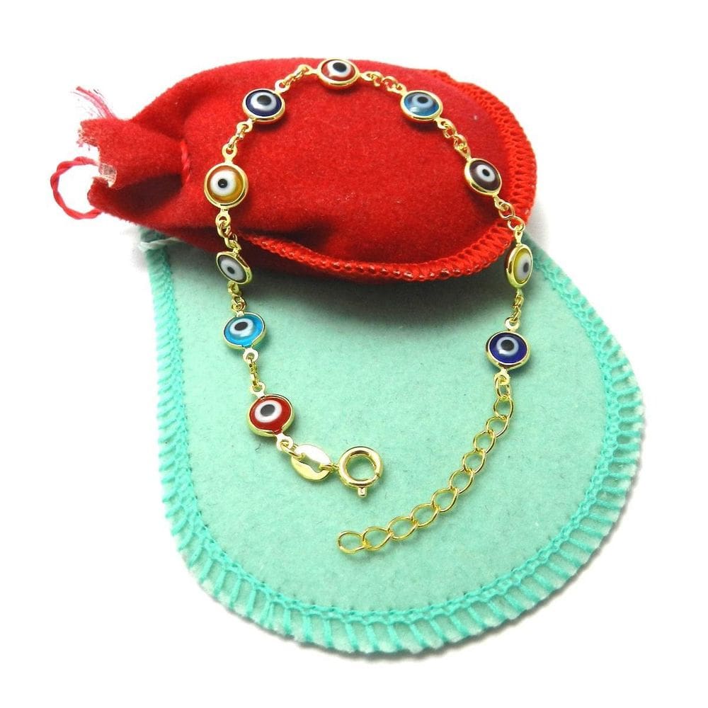 Pulseira Feminina 17 A 21Cm Olho Grego Folheado Ouro Pl506S