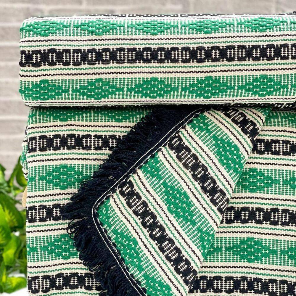 Manta Diamante Super King 100% Algodão 260x250 Listra Verde Com Franja Preta