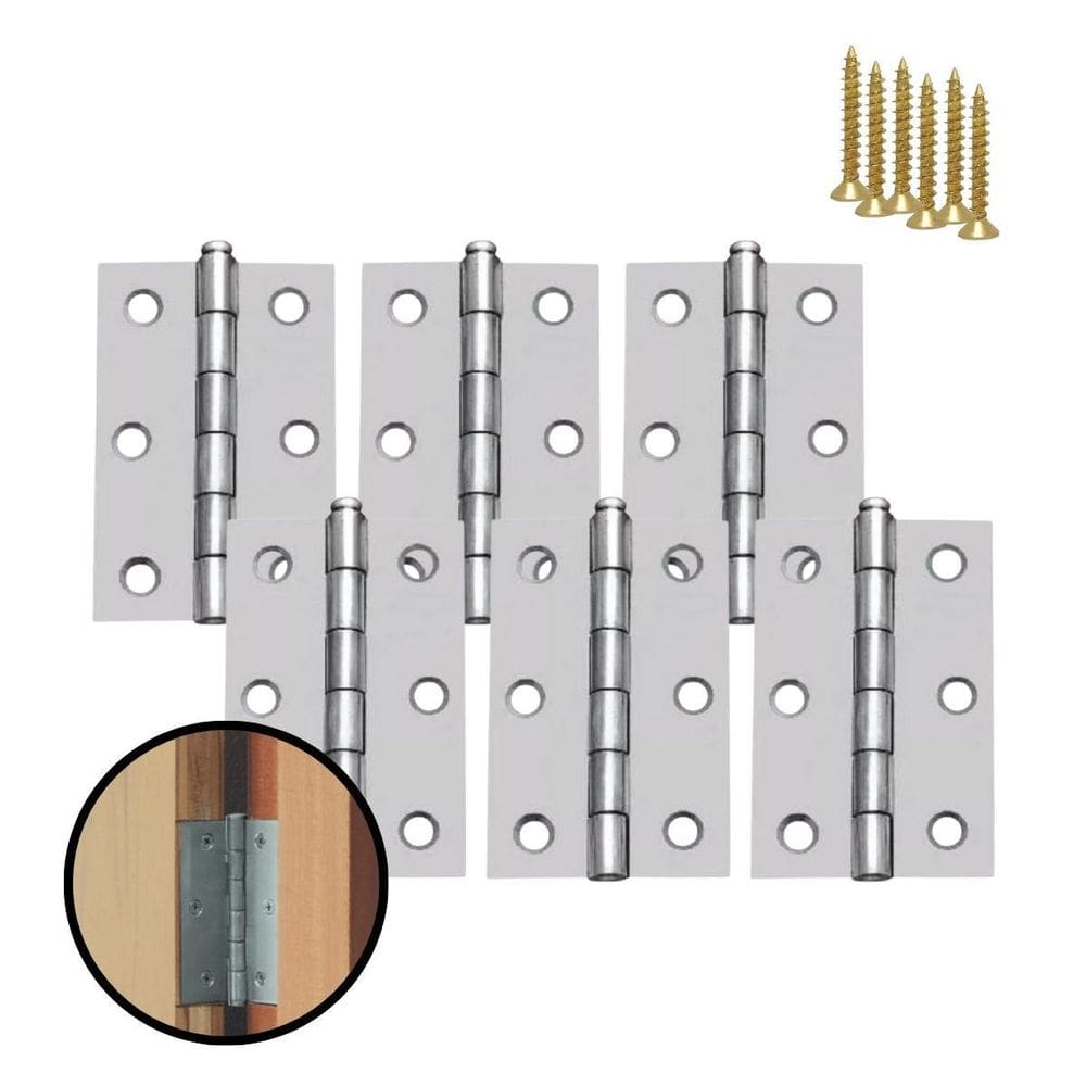 Kit 6 Dobradiças Zincada Para Porta De Madeira 7,6Cm