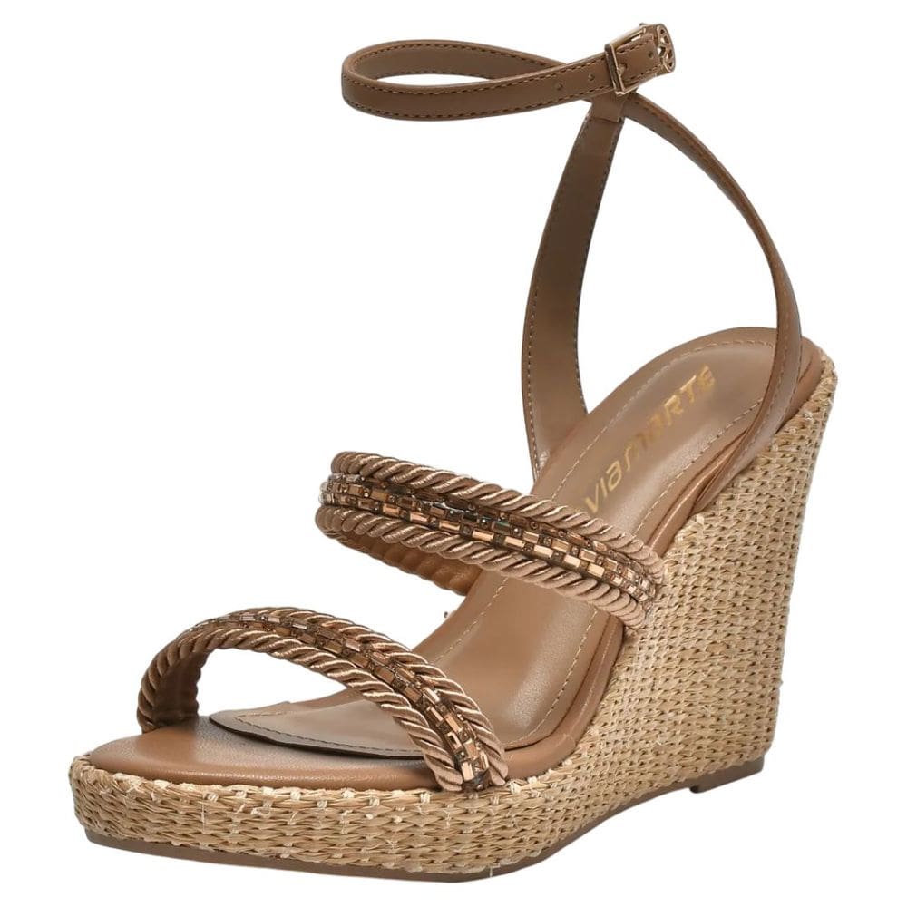 Sandalia Feminina Anabela Conforto Salto Alto Via Marte