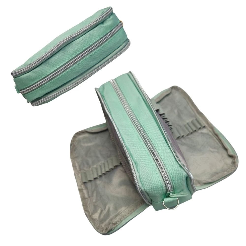 Estojo Escolar Duplo Grande Verde Claro Volta às Aulas Lápis Ensino Fundamental Moderno Universidade