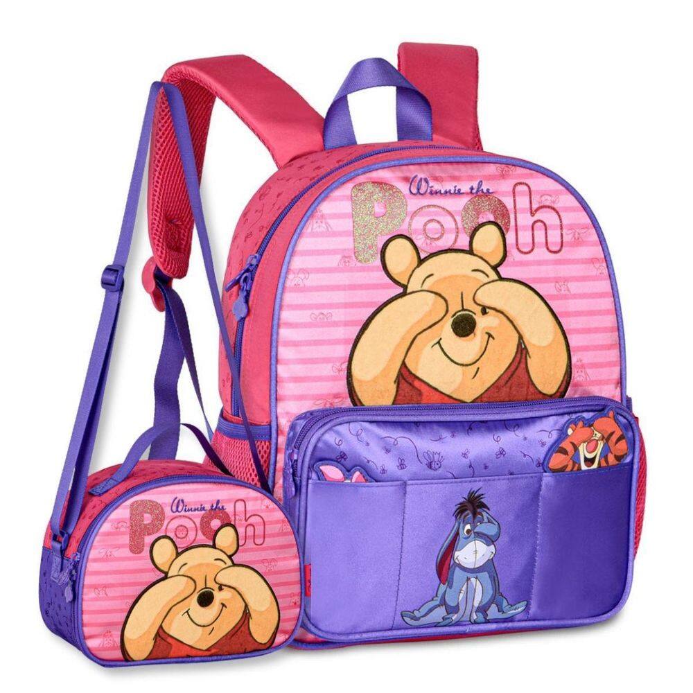 Mochila Infantil Ursinho Pooh E Lancheira Térmica Kit Escola