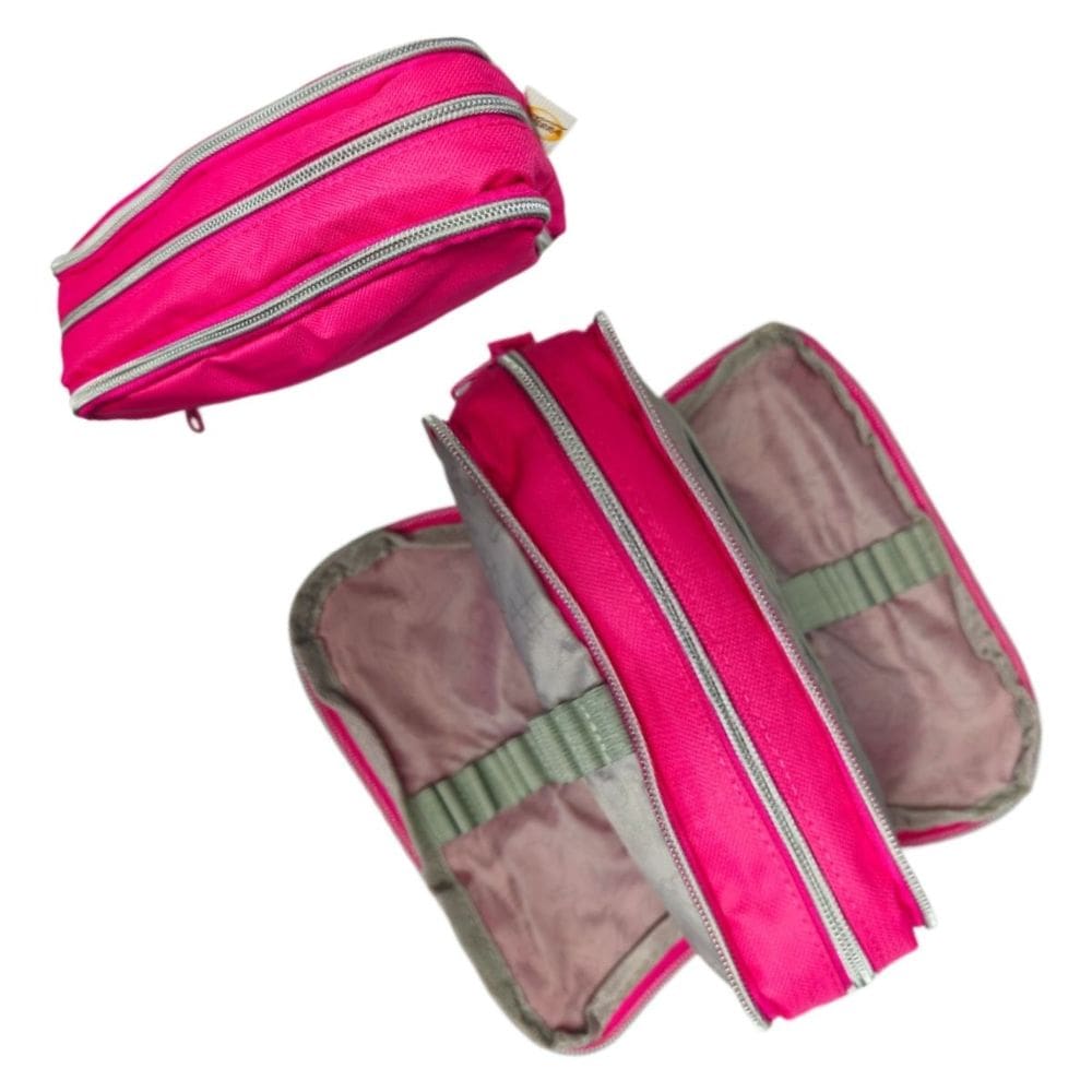 Estojo Material Escolar Duplo Grande Rosa Escuro Volta às Aulas Lápis de Cor Canetas Gel Borracha