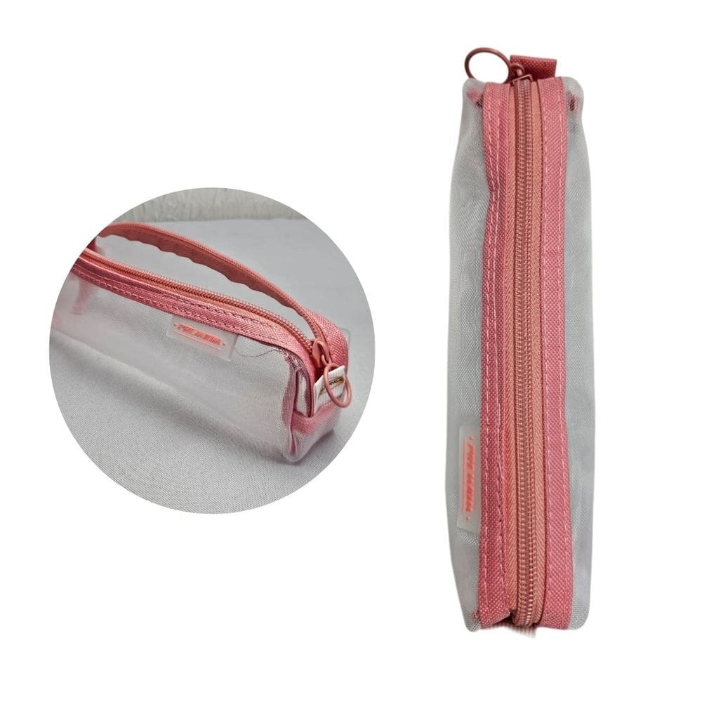 Estojo Transparente Rosa Premium Escolar Organizador Caneta Menina Volta as Aulas Moderno Fofo Kwaii