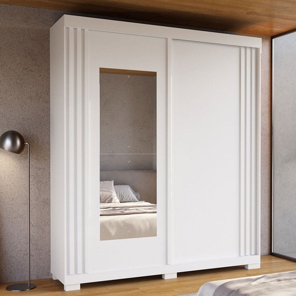 Guarda-Roupa Casal Athena 2 Portas 3 Gavetas com Espelho 100% Mdf Branco - Acp Móveis