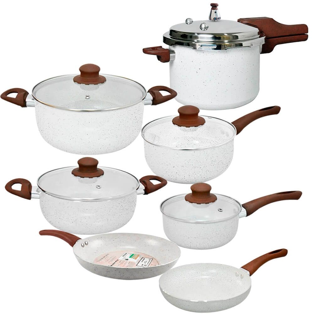 Jogo de Panelas e Panela de Pressão Antiaderente Cerâmica Vanilla Florença 7 peças - Hauskraft Vista Home