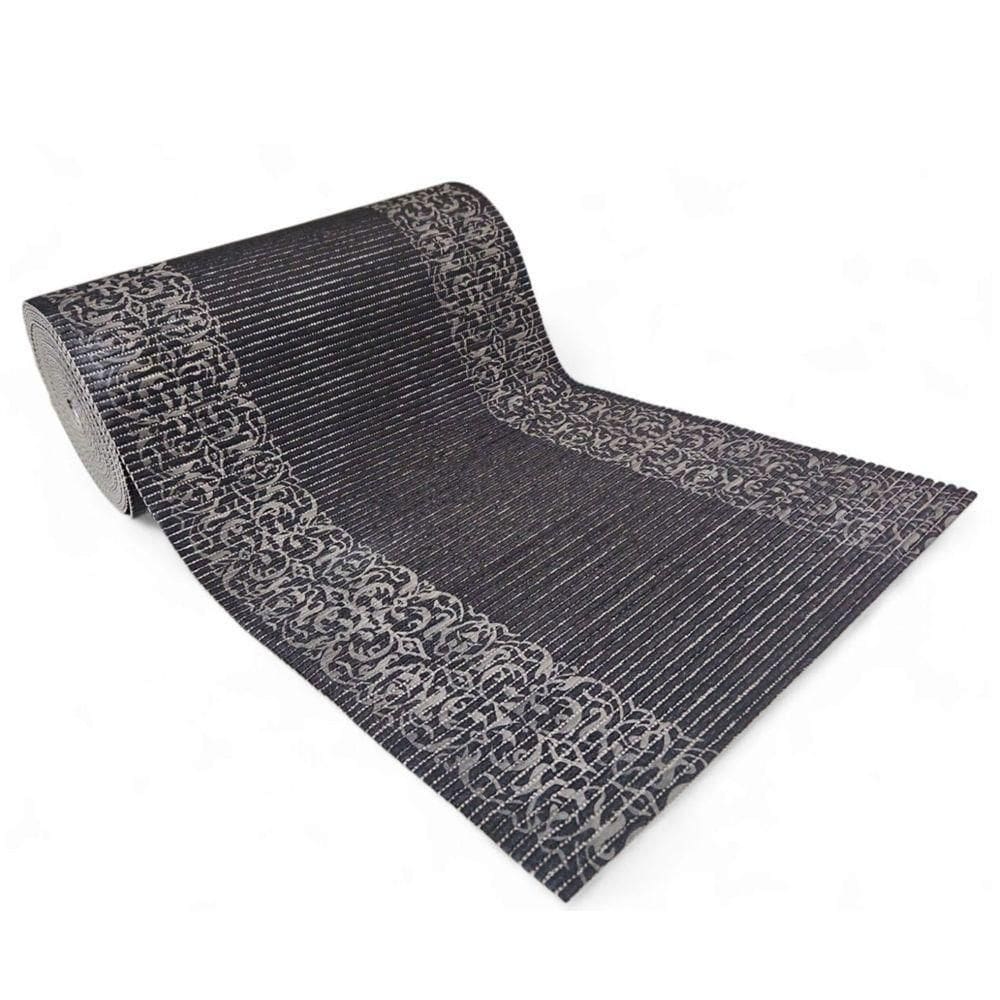 Tapete Passadeira Emborrachada Pvc Antiderrapante 0,65x5,00m Barrado Preto Bege