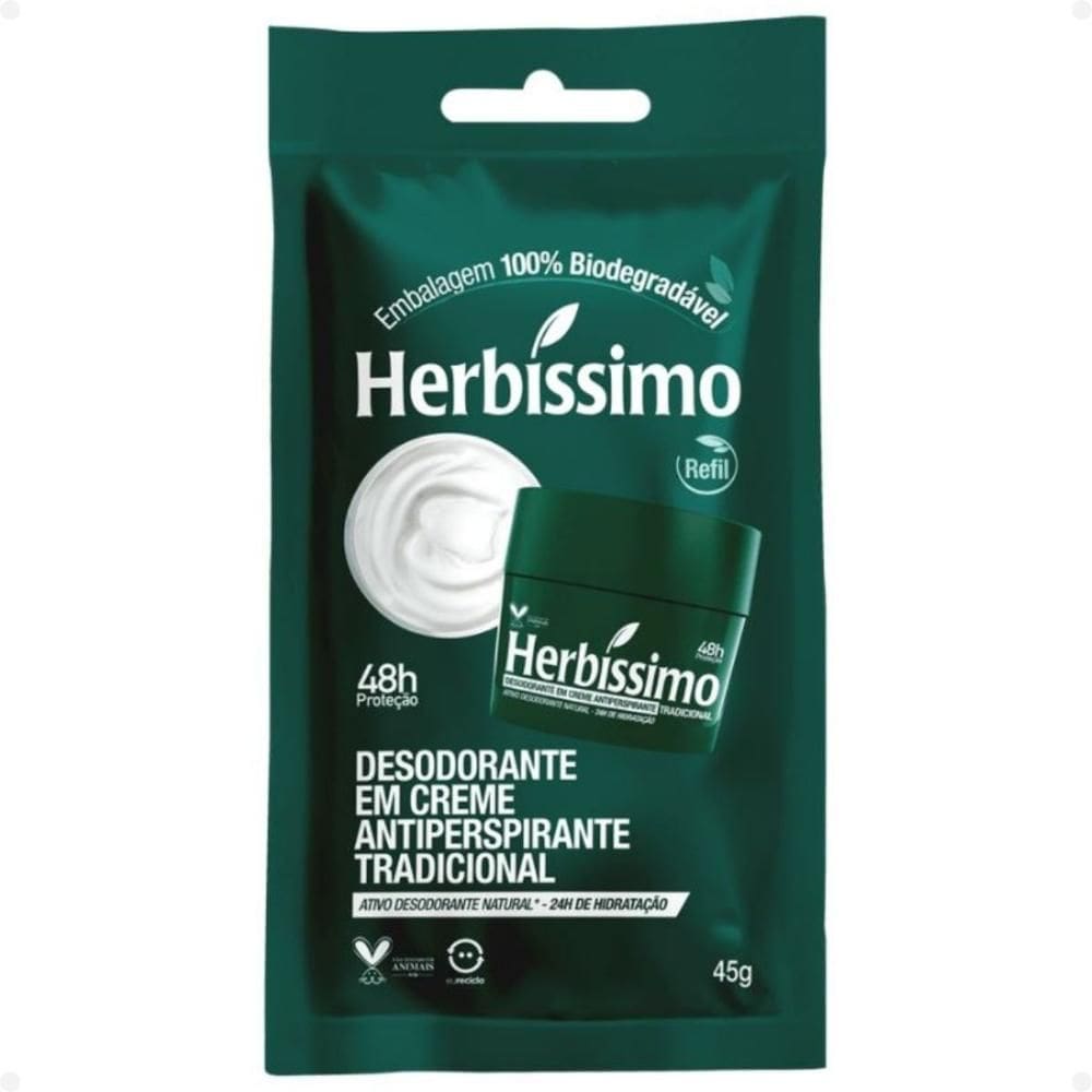 Desodorante Em Creme Refil Herbíssimo Tradicional Antiperspirante 45g