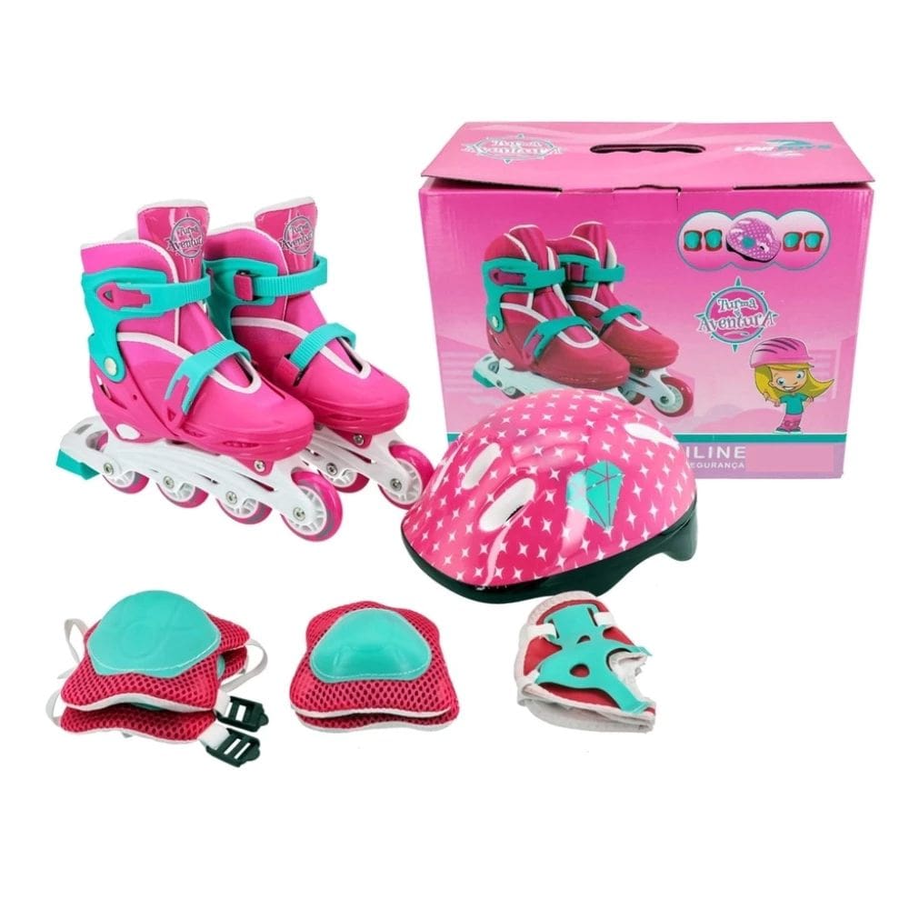 Patins Infantil 4 Rodas Inline Com Kit Proteção Completo Unitoys