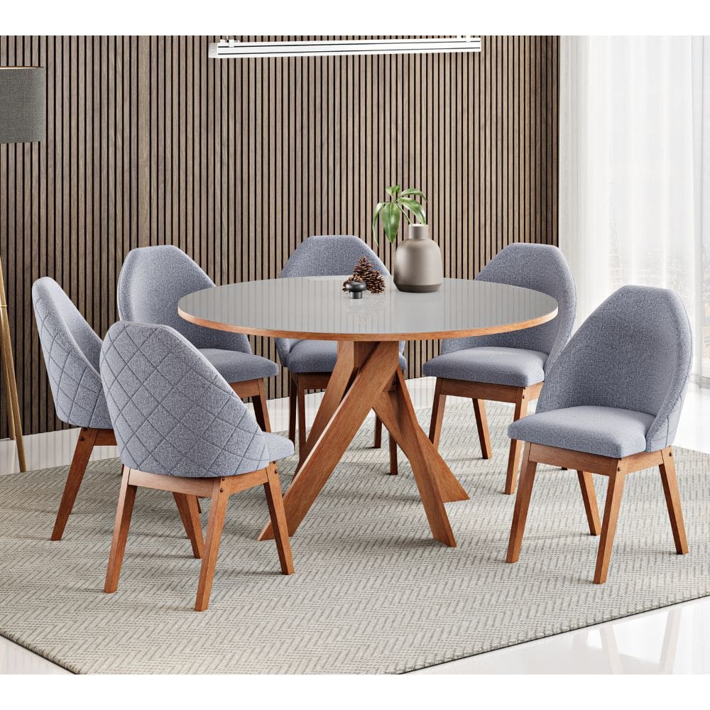 Conjunto Sala de Jantar Mesa Monaco 137cm 6 Poltronas Grecia Madetal