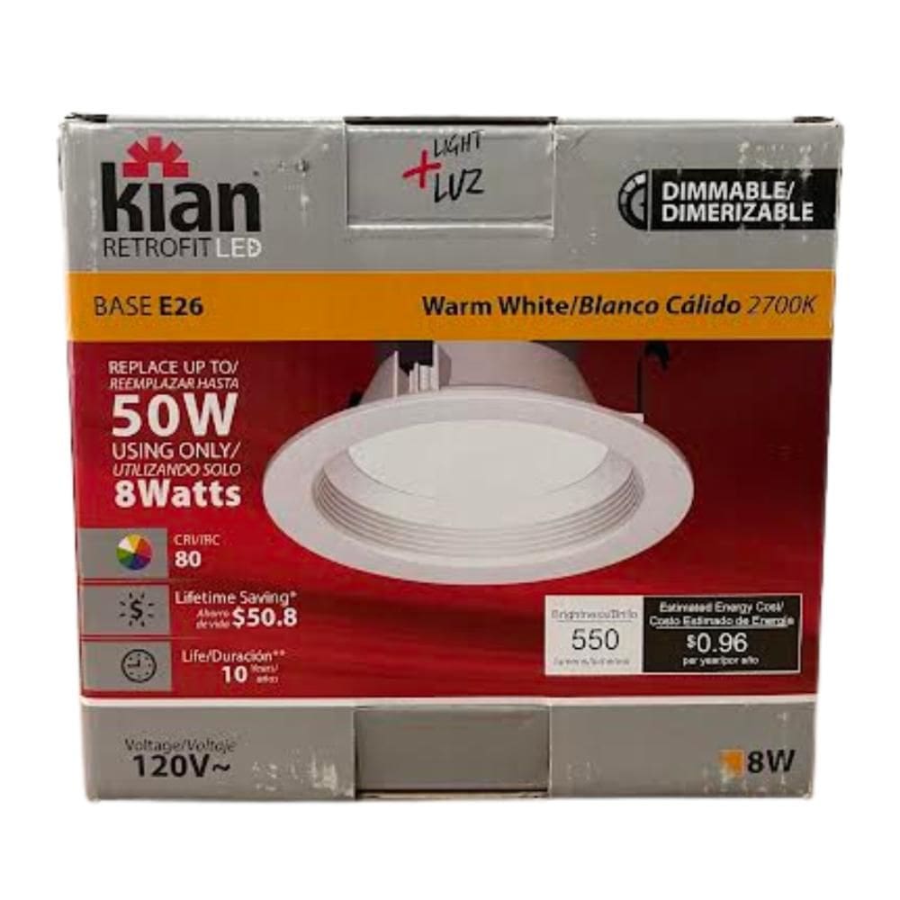 Luminária LED Kian Retrofit 8W 550lm 2700K Branco Quente Base E26 Dimerizável 120V