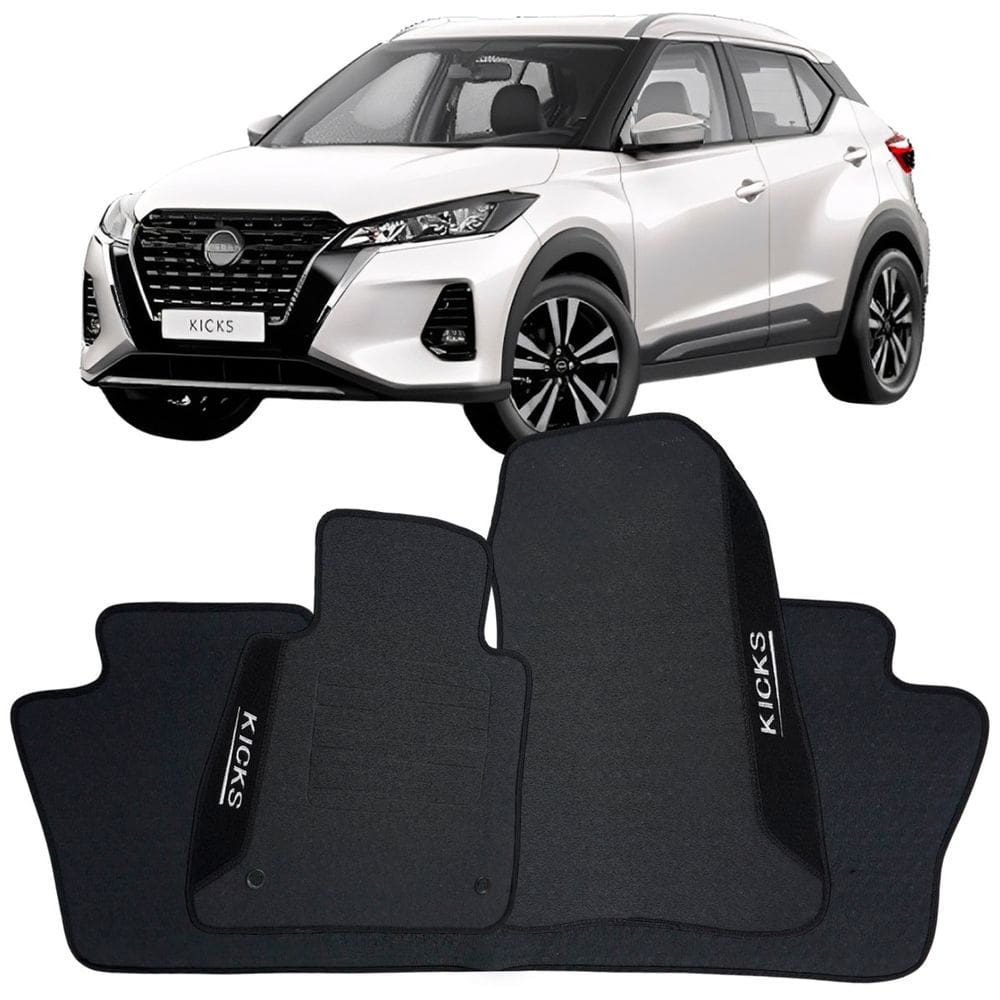 Tapete Borracha Kicks 2016 à 2024 Preto Pvc Logo Bordado Jogo 3 Peças Personalizado Automotivo Wave