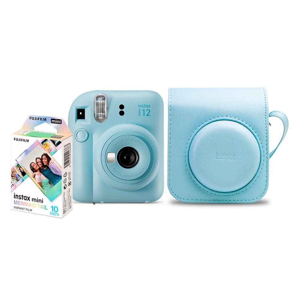 Kit Câmera Analógica Fujifilm Instax Mini 12 Azul Mermaid com Bolsa e Pack com 10 Filmes