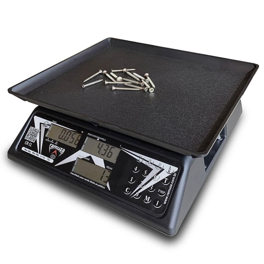 Balança Contadora Ramuza 15kg/5g Bivolt Cristal Preta Com Bateria