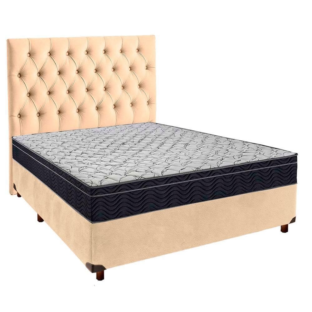 Cama Box Perola Com Colchão Casal Airtech 150 Ortobom + Cabeceira