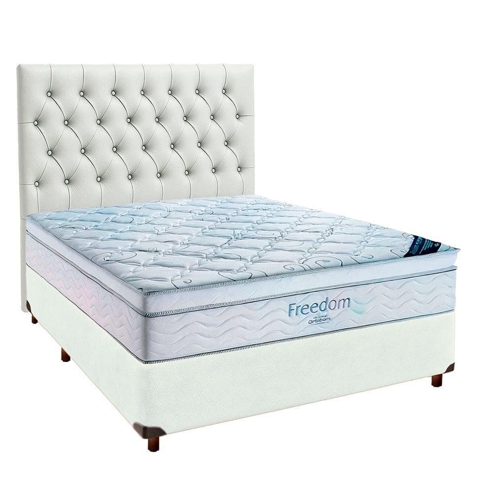 Cama Box Branco Com Colchão Casal Freedom Ortobom Com Cabeceira
