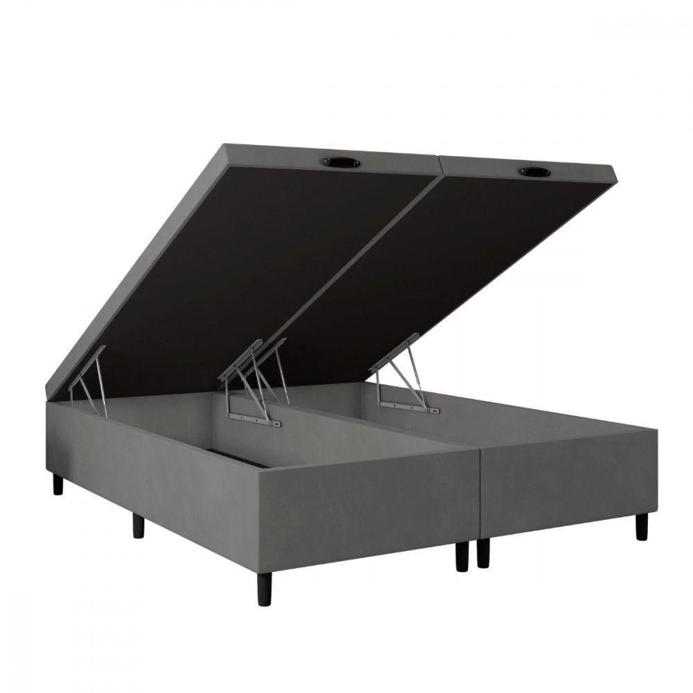 Base Para Cama Box King Com Baú 192x203x35 Cinza Portobel Cinza