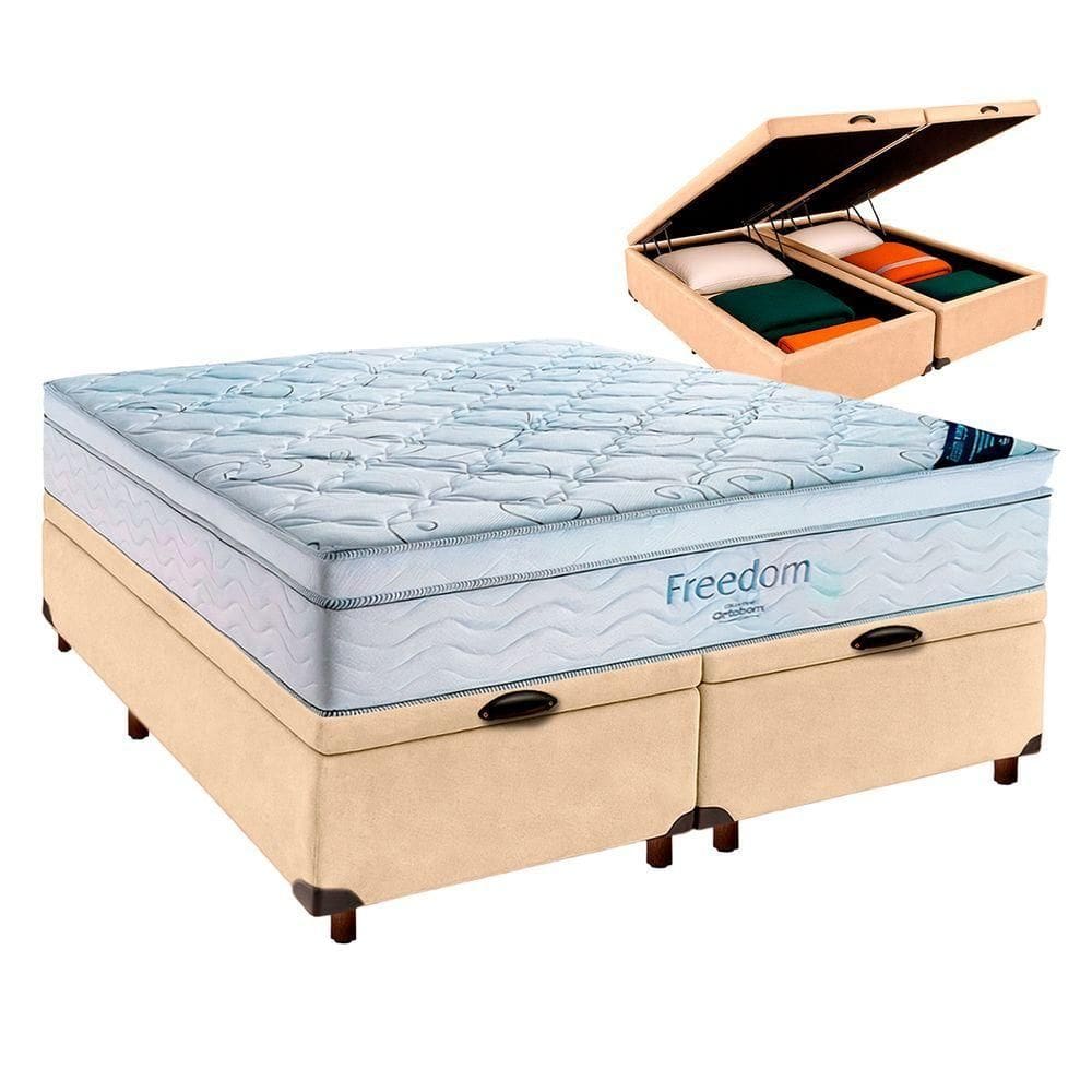 Box Baú Blindado Perola + Colchão Queen Freedom Ortobom