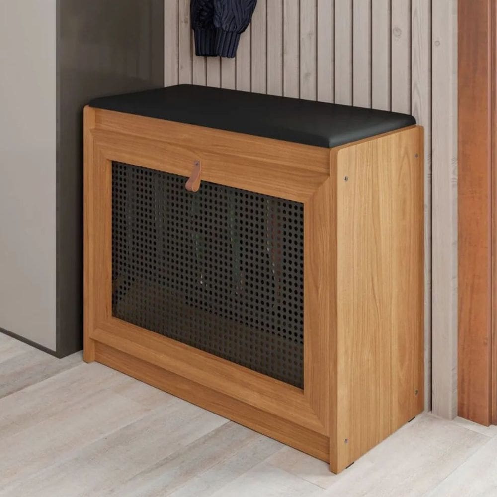 Banco Sapateira Plenitude Madeira Corino Preto