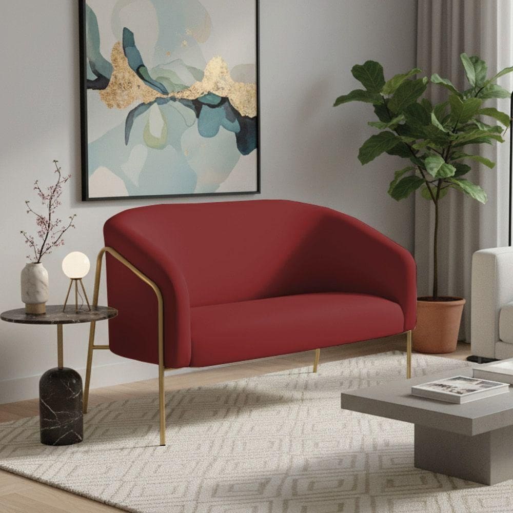 Sofá 2 Lugares Namoradeira Stella Base Industrial Alta Dourada Veludo Mostarda D03 - D`rossi