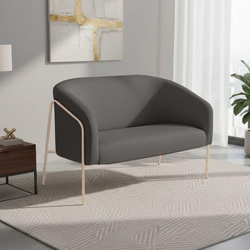 Sofá 2 Lugares Namoradeira Stella Base Industrial Alta Dourada Sintético Grafite D03 - D`rossi